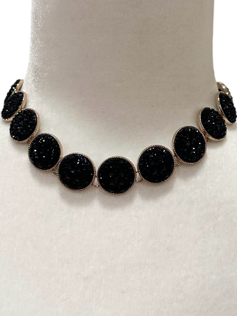 Black Rhinestone Necklace with Gold Hardware